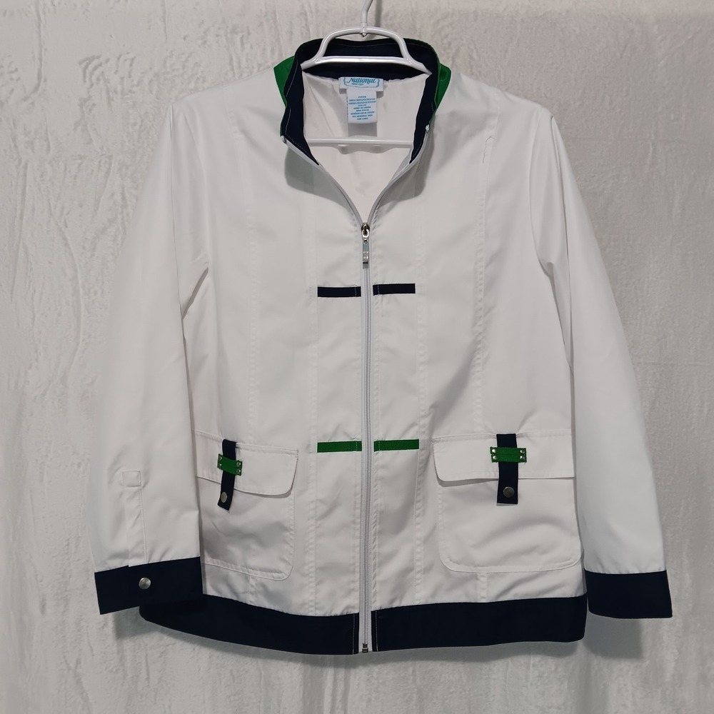 VTG 90's Nautical Coastal Sailor White Color Block Light Weight Windbreaker PS‎